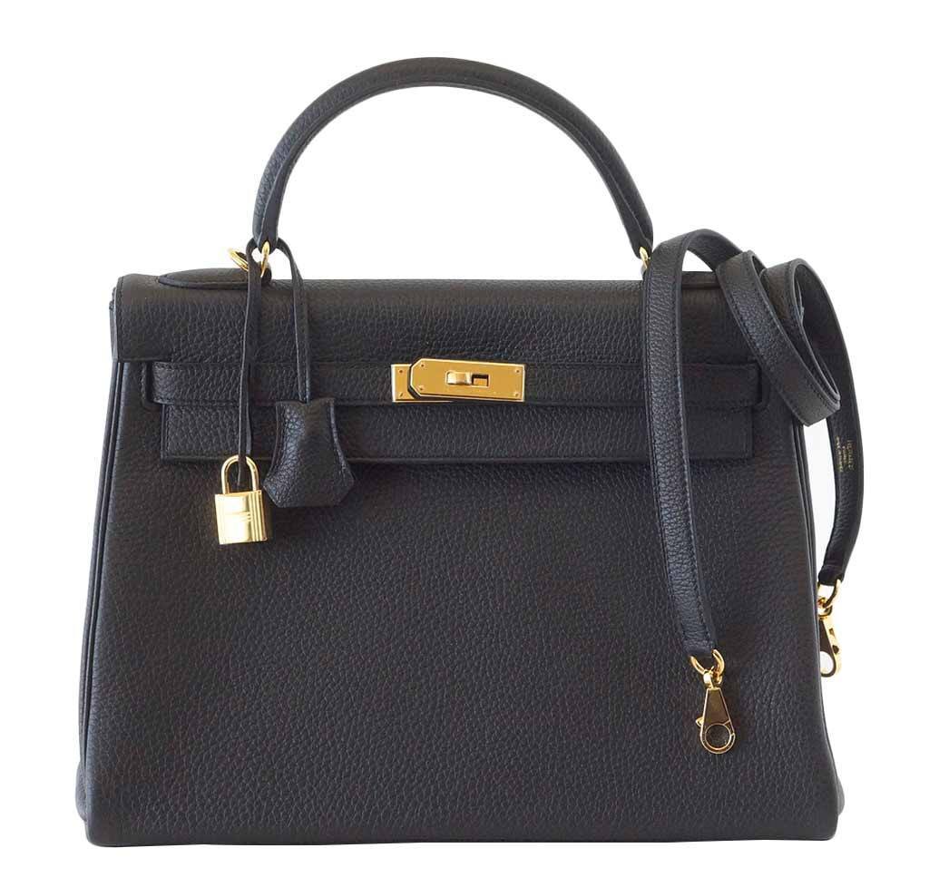 Hermes Kelly 32 Black Togo Leather Gold Hardware