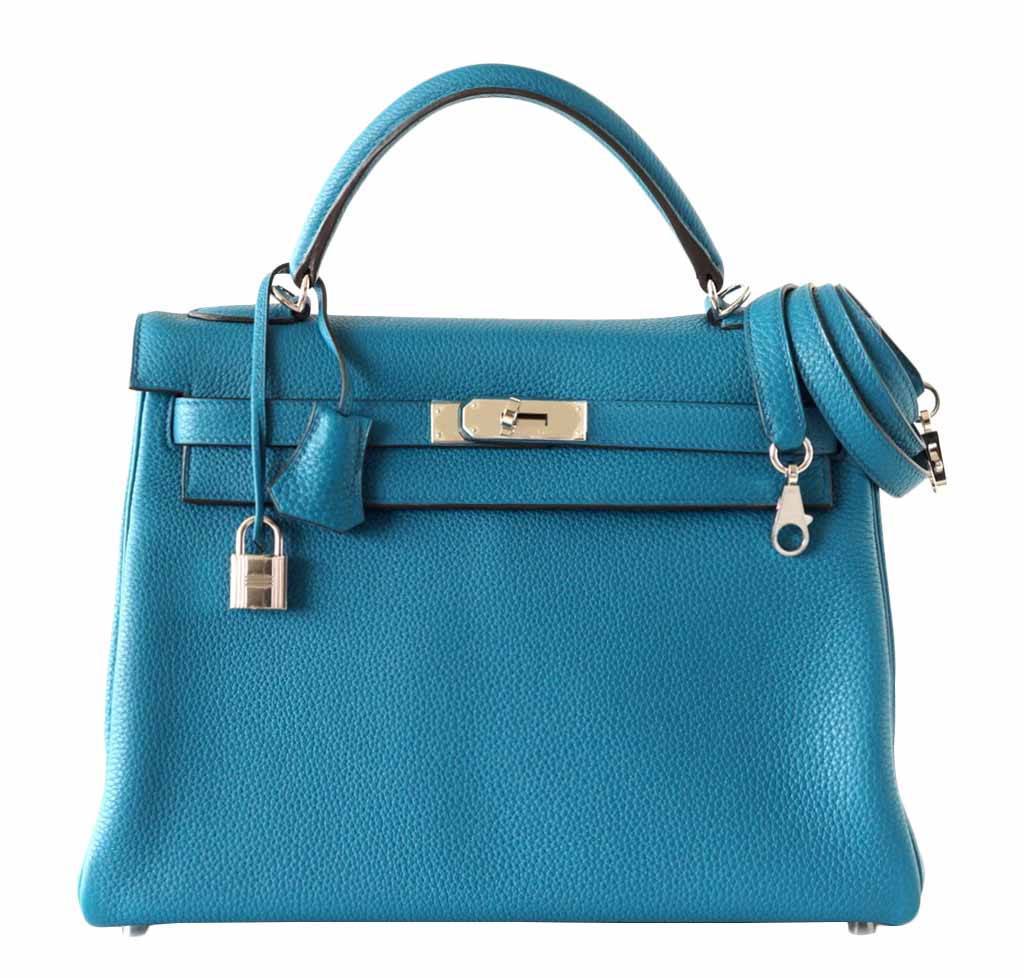 Hermes Kelly Mou 32 Blue Izmir Togo Leather Palladium Hardware