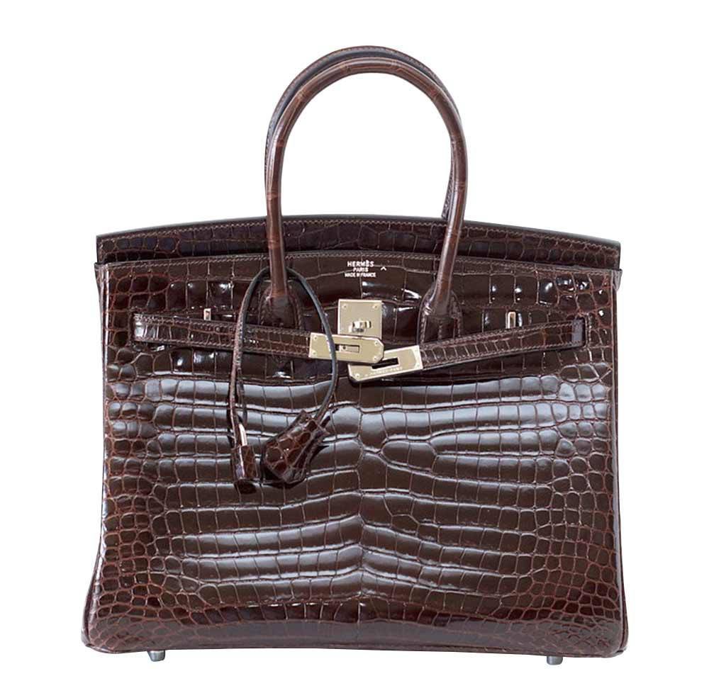 Hermes Birkin 35 Chocolate Porosus Crocodile Palladium Hardware