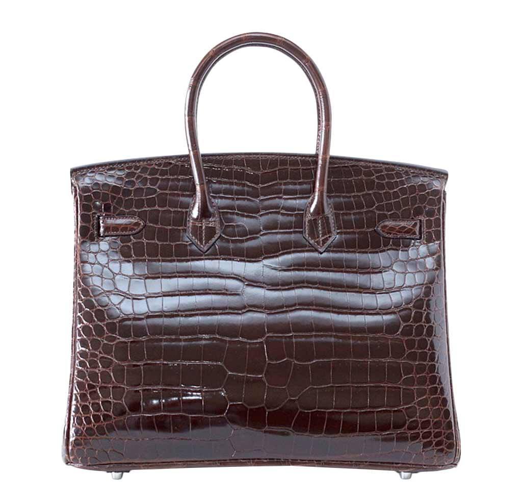 Hermes Birkin 35 Chocolate Porosus Crocodile Palladium Hardware