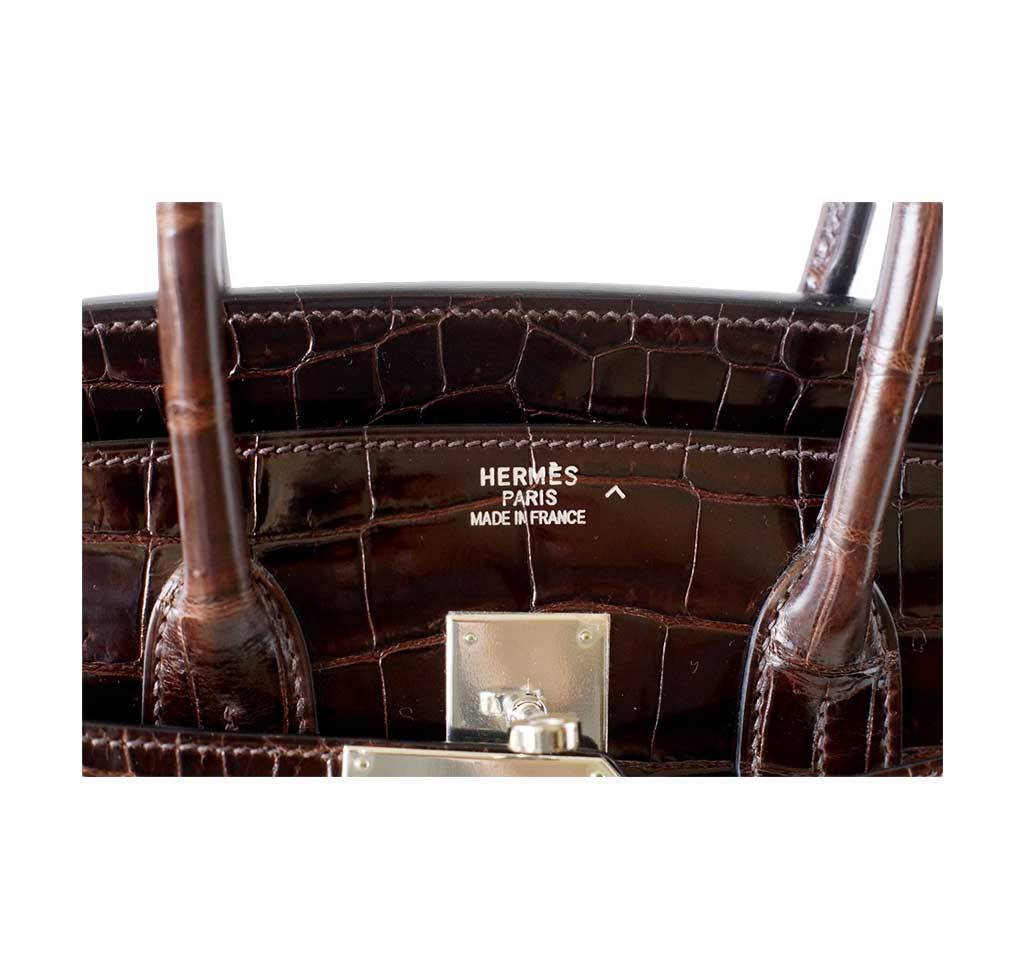 Hermes Birkin 35 Chocolate Porosus Crocodile Palladium Hardware