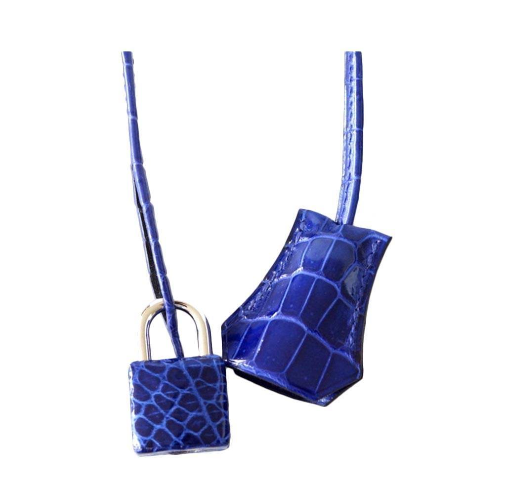Hermes Birkin 35 Bleu Electrique Porosus Crocodile Palladium Hardware