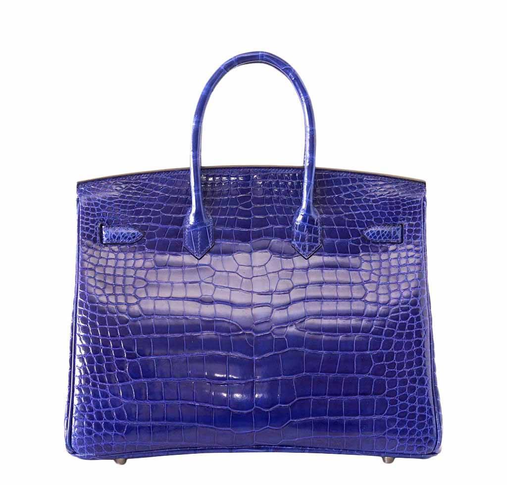 Hermes Birkin 35 Bleu Electrique Porosus Crocodile Palladium Hardware