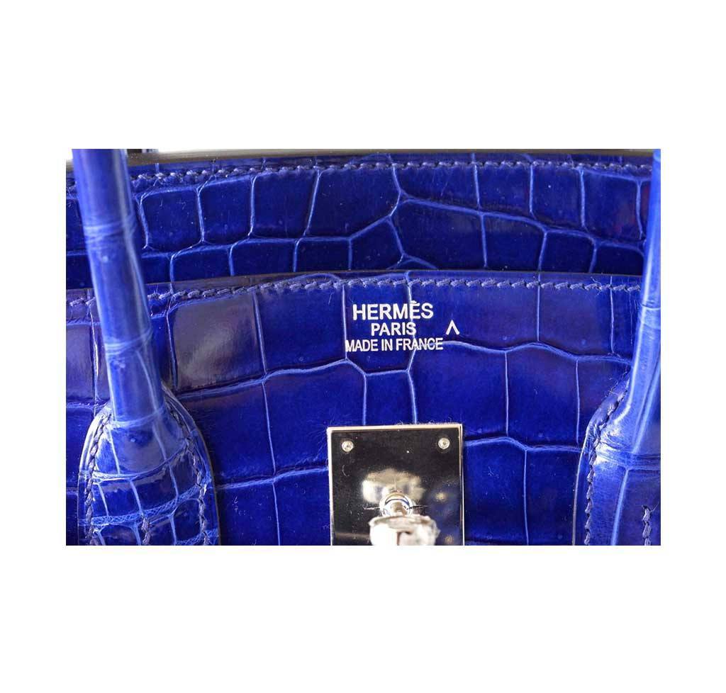 Hermes Birkin 35 Bleu Electrique Porosus Crocodile Palladium Hardware
