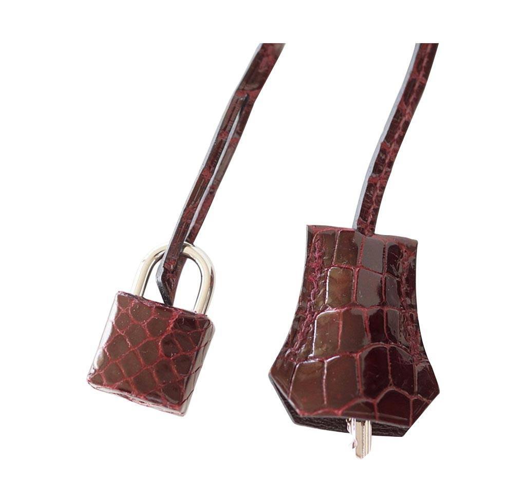 Hermes Birkin 35 Bordeaux Porosus Crocodile Palladium Hardware