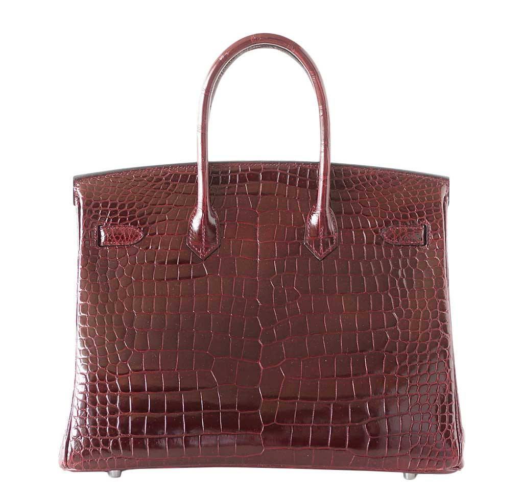 Hermes Birkin 35 Bordeaux Porosus Crocodile Palladium Hardware