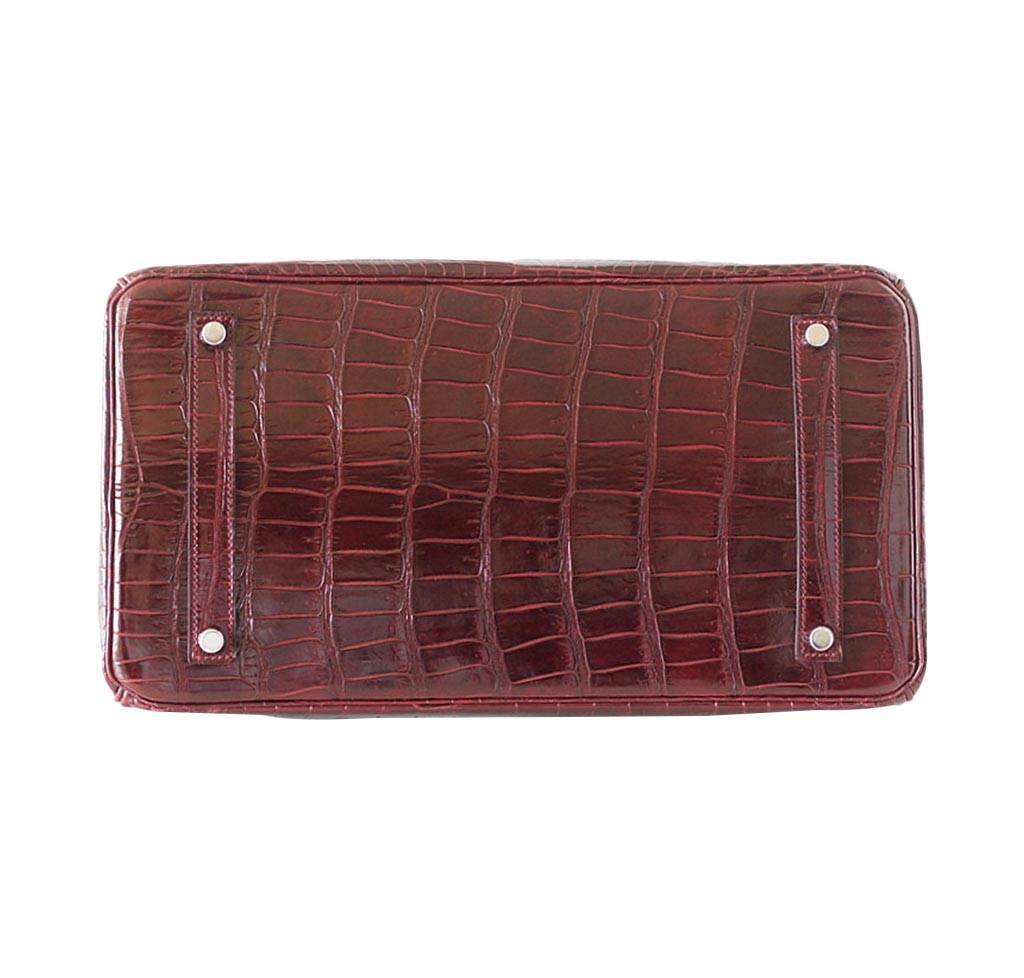 Hermes Birkin 35 Bordeaux Porosus Crocodile Palladium Hardware