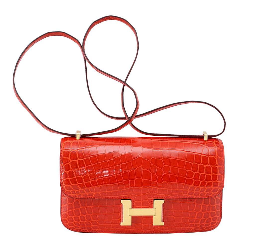 Hermes Constance Elan Geranium Niloticus Crocodile Gold Hardware