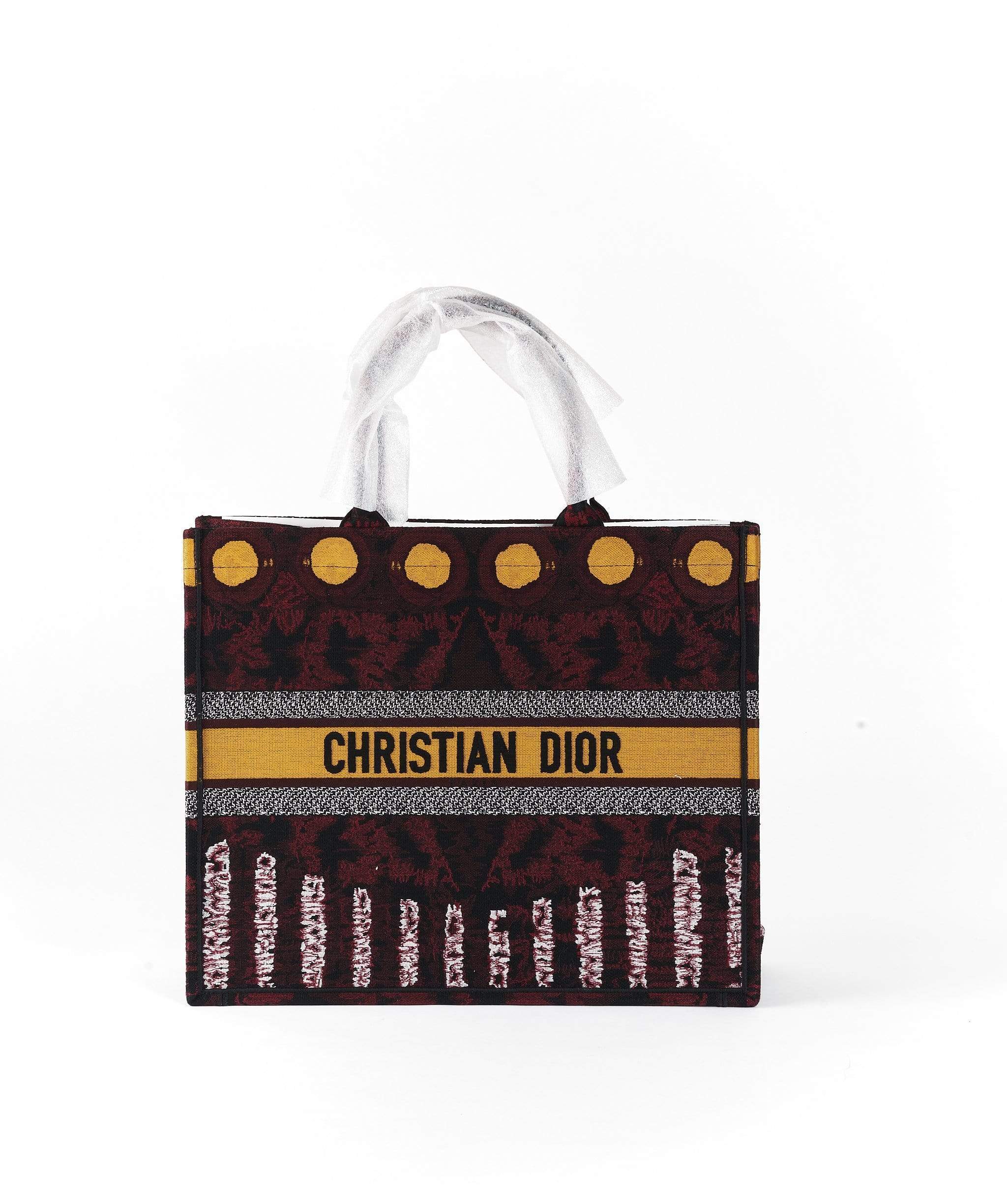 Dior Book Tote Yellow and Burgundy Embroidered Canvas