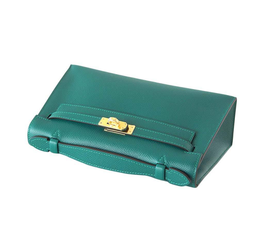 Hermes JPG Kelly Pochette Malachite Epsom Leather Gold Hardware