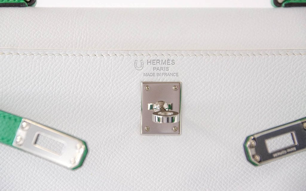Hermes Kelly Sellier 25 HSS White Bamboo Epsom Leather Palladium Hardware