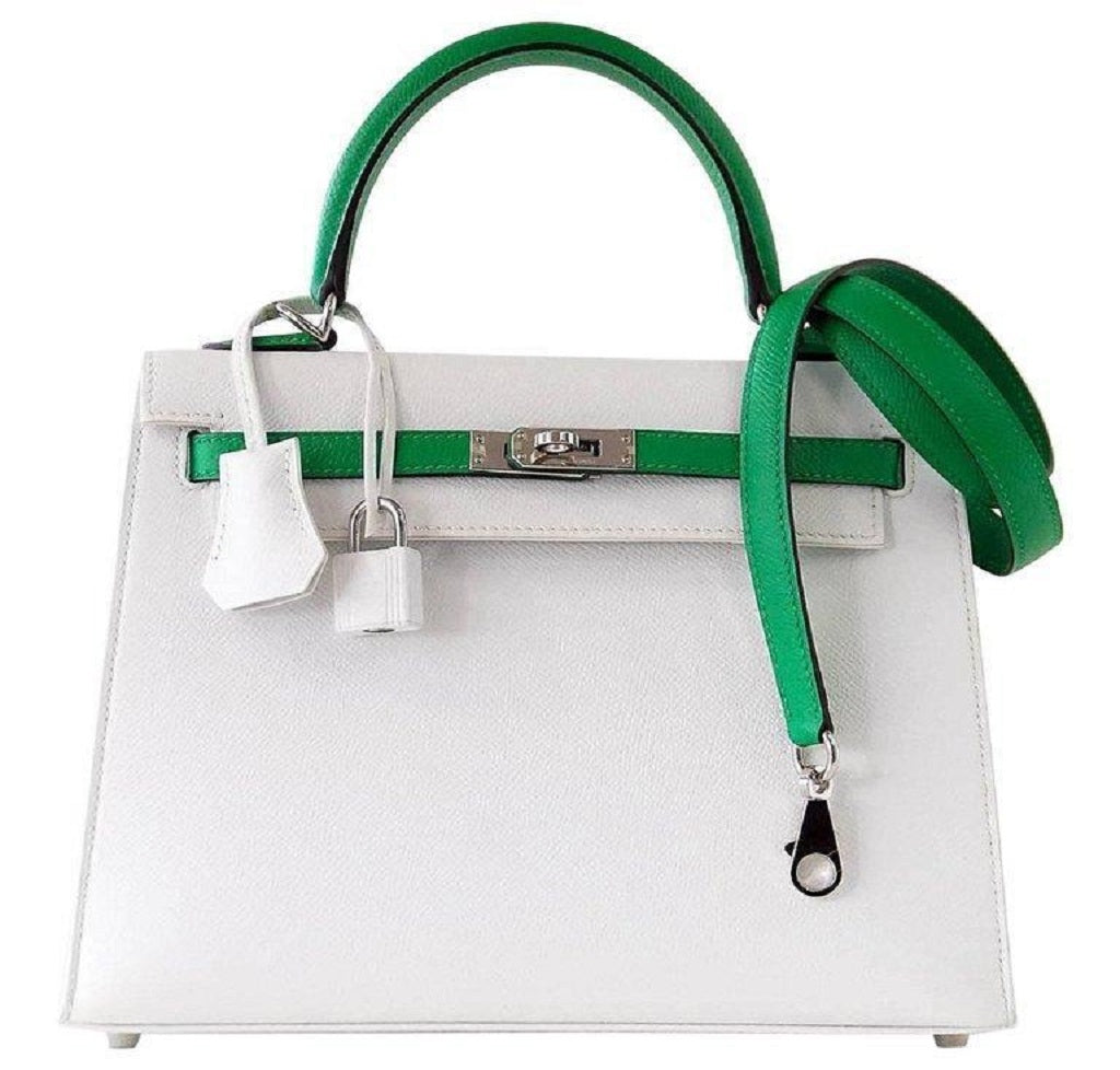 Hermes Kelly Sellier 25 HSS White Bamboo Epsom Leather Palladium Hardware