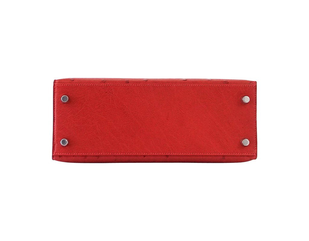 Hermes Kelly Sellier 25 Rouge Vif Ostrich Palladium Hardware