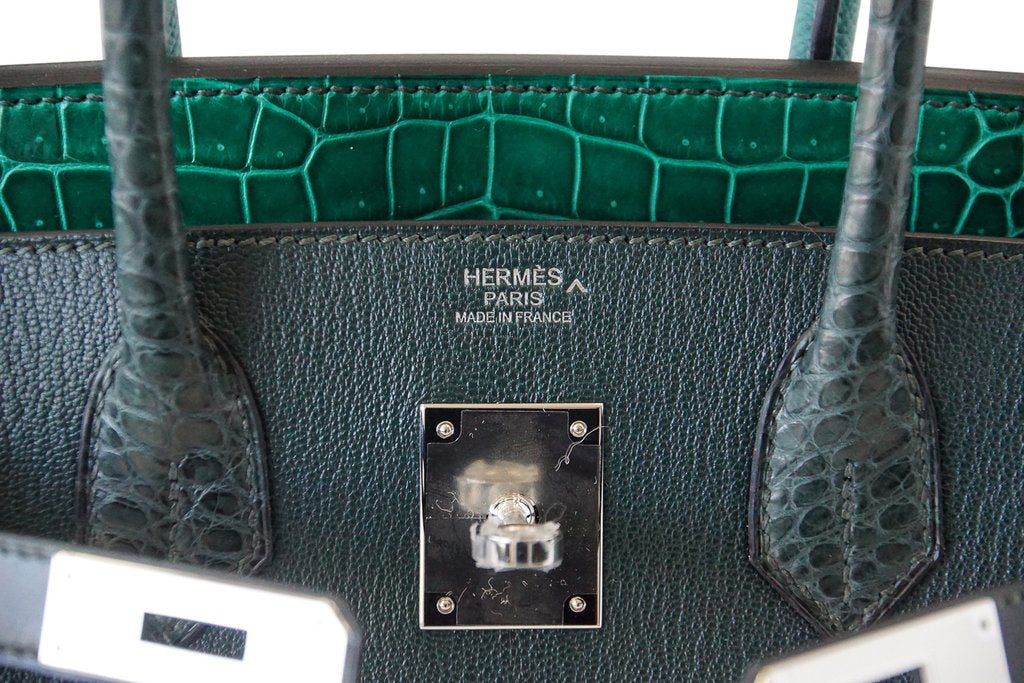 Hermes Birkin 30 Patchwork Vert Multi-Material Palladium Hardware Limited Edition