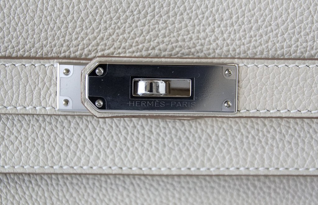 Hermes Kelly 32 Au Gallop Craie Togo Barenia Sombrero Leather Palladium Hardware