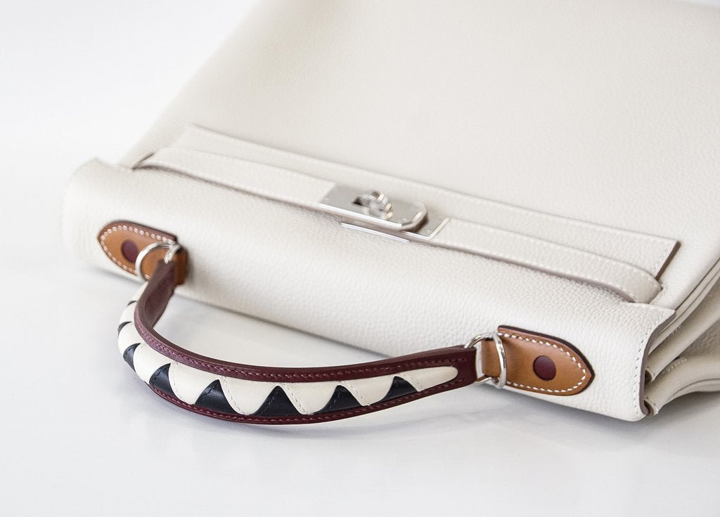 Hermes Kelly 32 Au Gallop Craie Togo Barenia Sombrero Leather Palladium Hardware