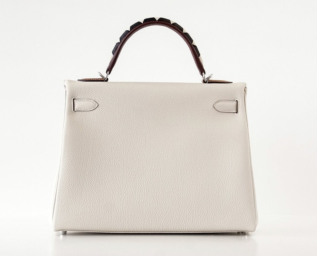 Hermes Kelly 32 Au Gallop Craie Togo Barenia Sombrero Leather Palladium Hardware