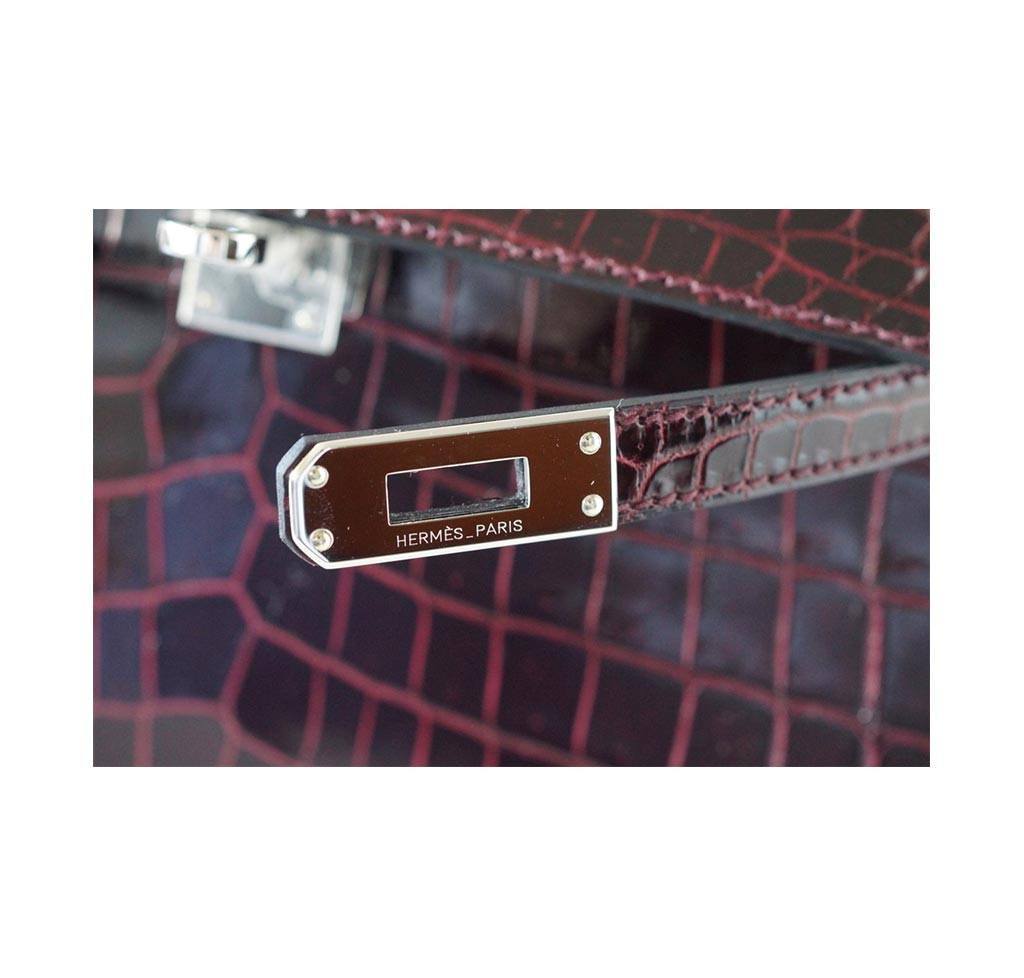 Hermes JPG Kelly Pochette Bordeaux Niloticus Crocodile Palladium Hardware