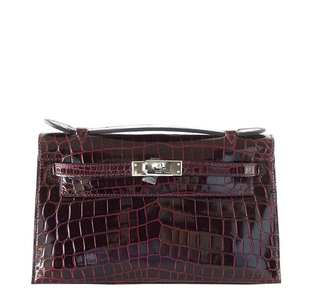 Hermes JPG Kelly Pochette Bordeaux Niloticus Crocodile Palladium Hardware