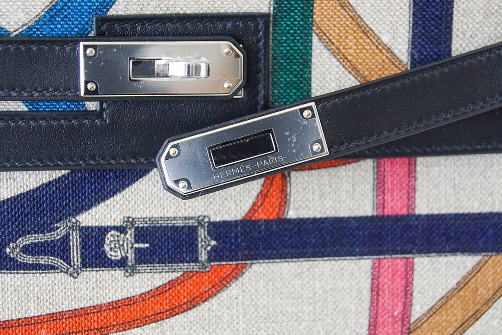 Hermes Kelly 32 Cavalcadour Print Noir Toile de Camp Swift Leather Palladium Hardware