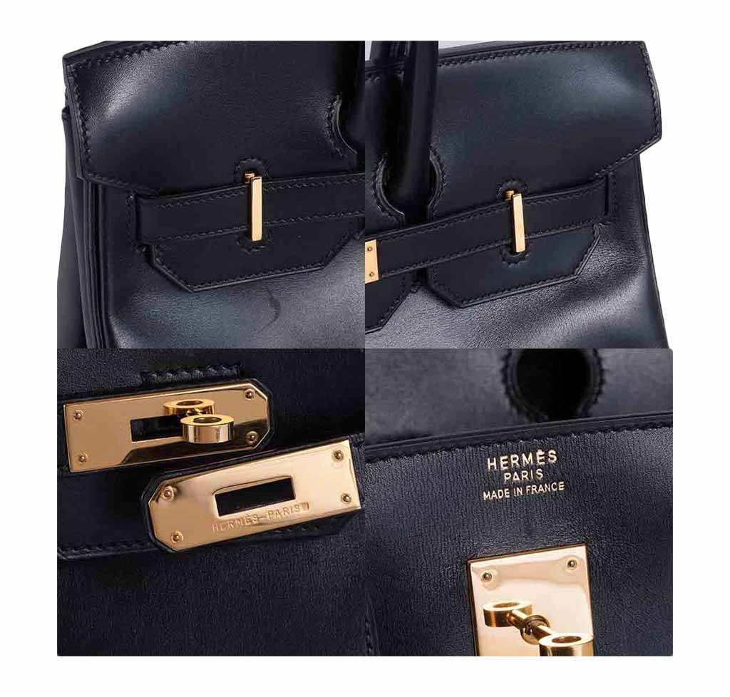 Hermes HAC 32 Black Box Calf Leather Gold Hardware