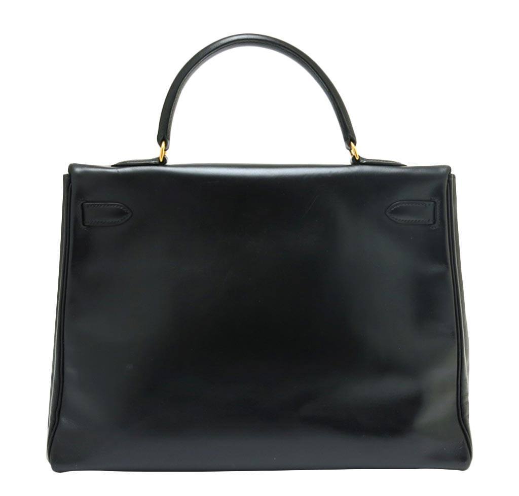 Hermes Kelly 35 Black Box Calf Leather Gold Hardware