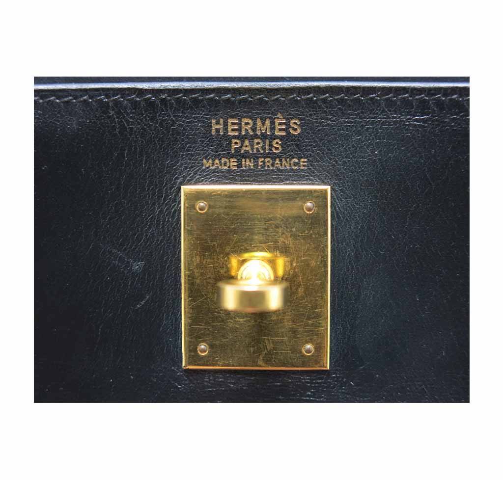 Hermes Kelly 35 Black Box Calf Leather Gold Hardware