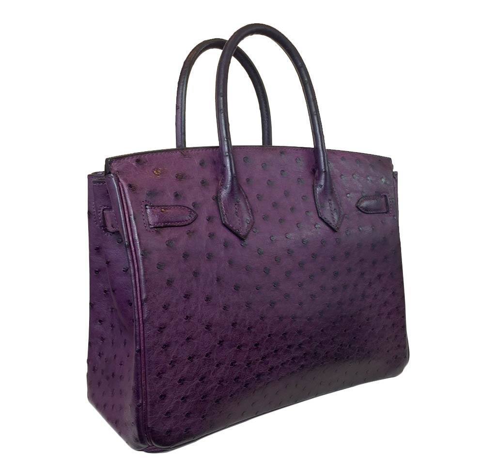 Hermes Birkin 30 Raisin Ostrich Leather Palladium Hardware