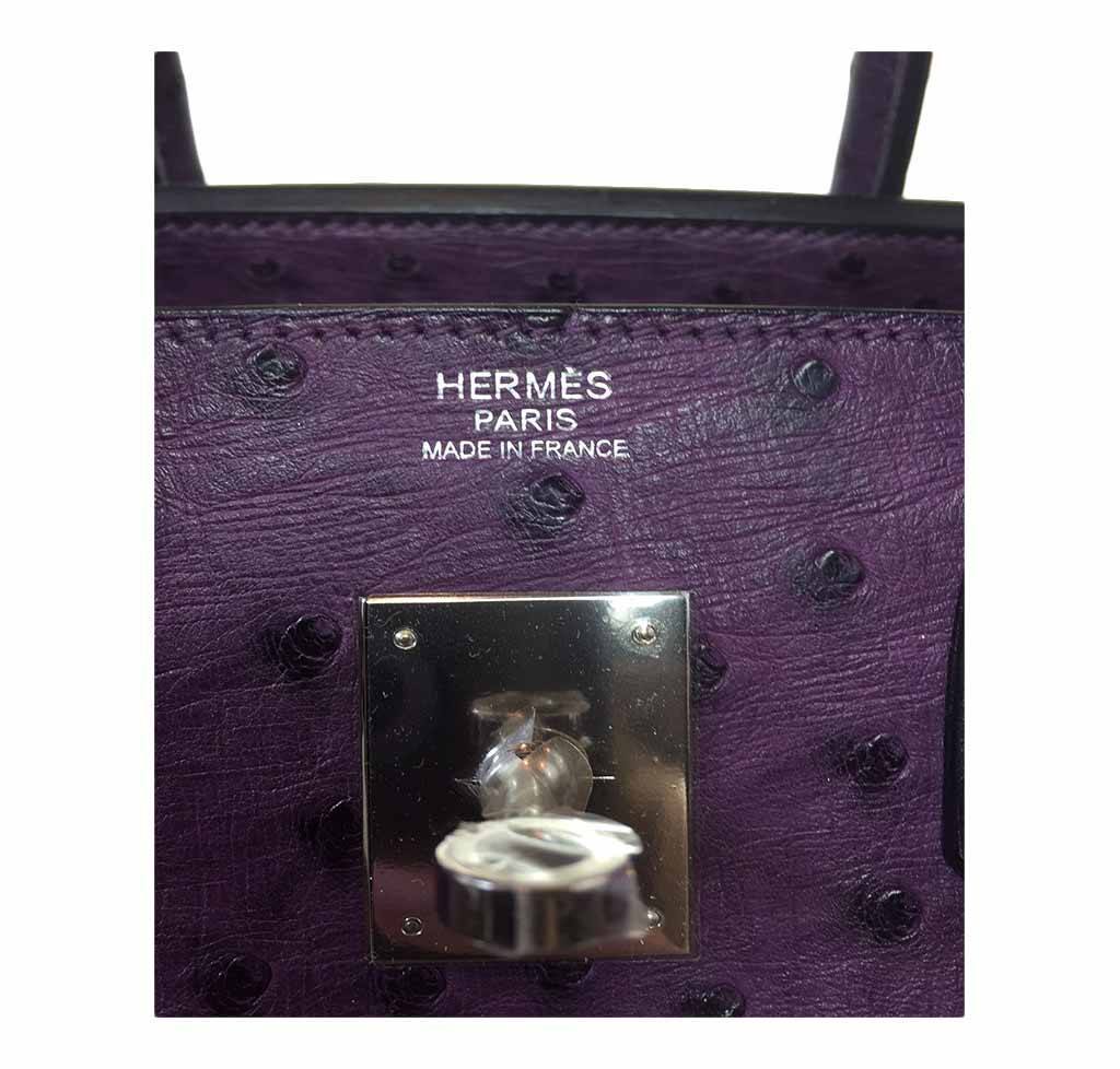 Hermes Birkin 30 Raisin Ostrich Leather Palladium Hardware