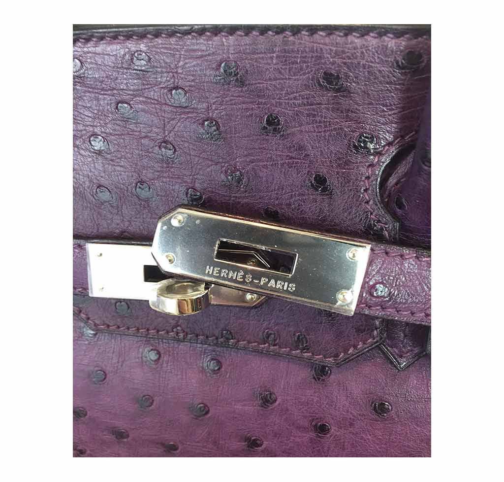 Hermes Birkin 30 Raisin Ostrich Leather Palladium Hardware