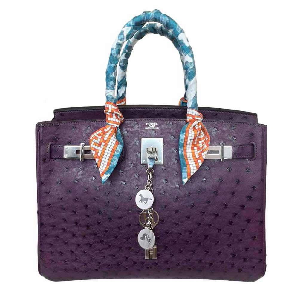 Hermes Birkin 30 Raisin Ostrich Leather Palladium Hardware