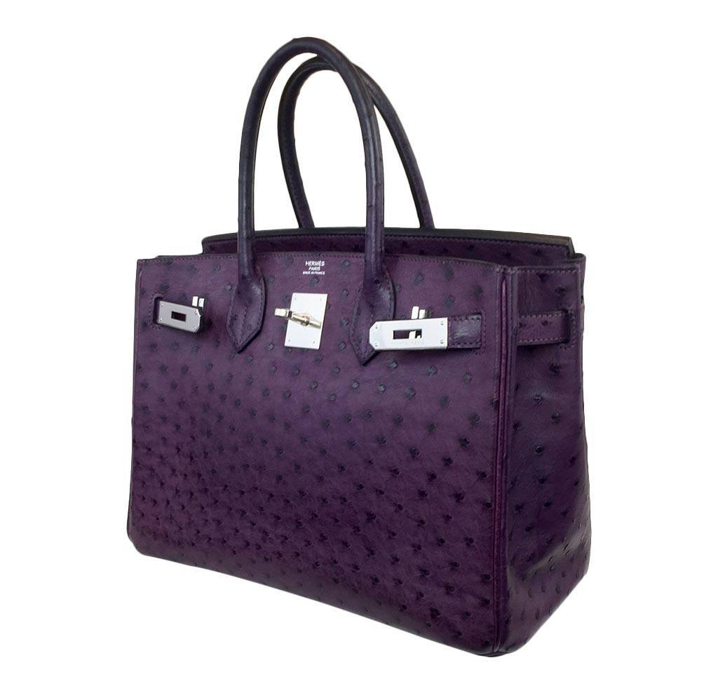 Hermes Birkin 30 Raisin Ostrich Leather Palladium Hardware