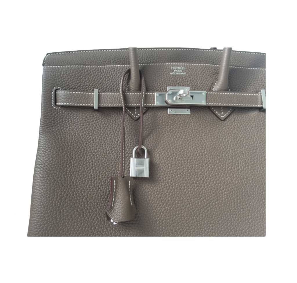 Hermes Birkin 35 Etoupe Taurillon Clemence Leather Palladium Hardware