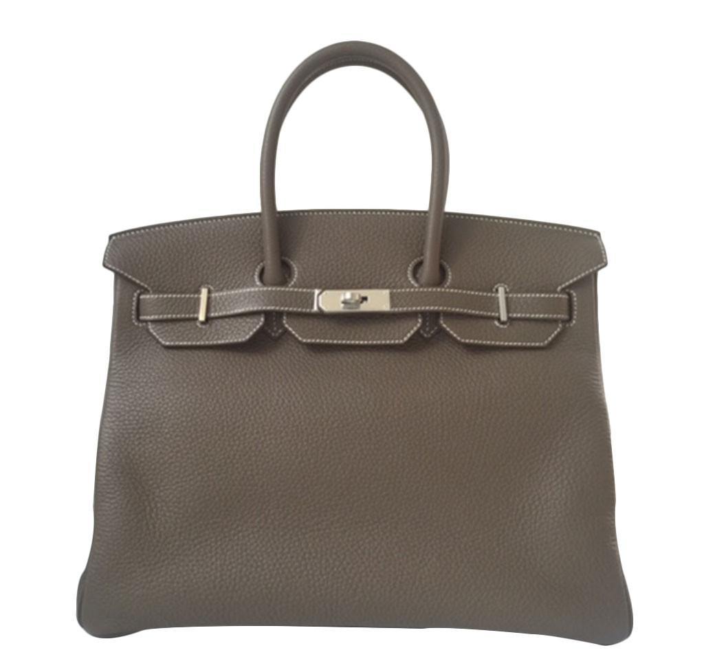 Hermes Birkin 35 Etoupe Taurillon Clemence Leather Palladium Hardware