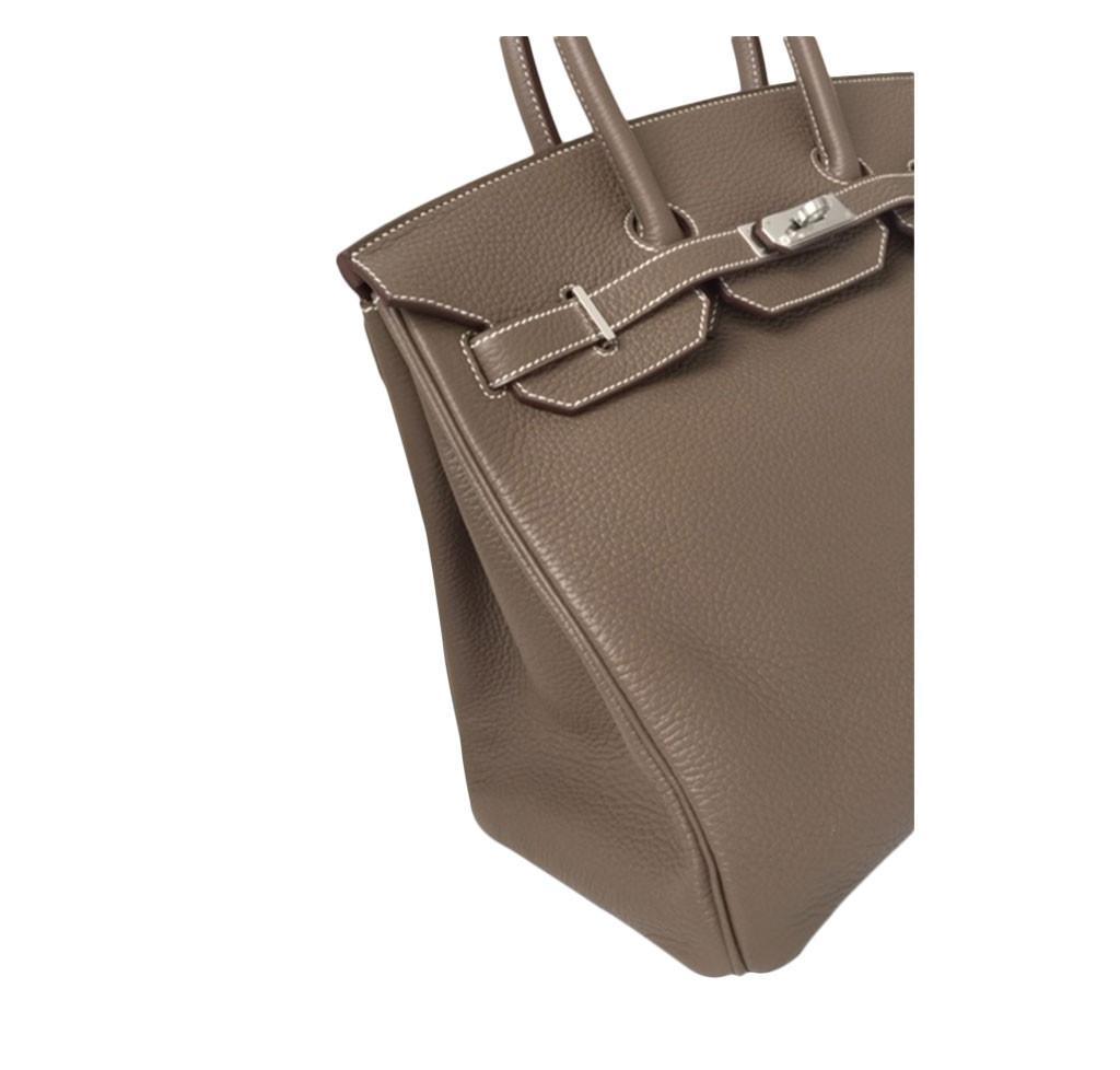 Hermes Birkin 35 Etoupe Taurillon Clemence Leather Palladium Hardware
