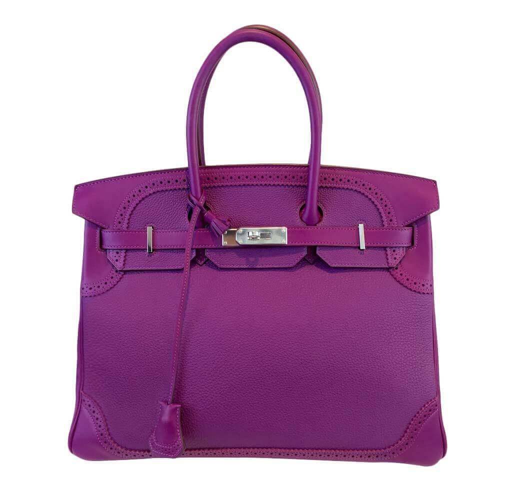 Hermes Birkin 35 Ghillies Anemone Swift Togo Leather Palladium Hardware