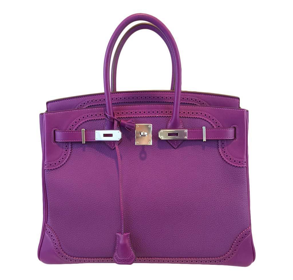 Hermes Birkin 35 Ghillies Anemone Swift Togo Leather Palladium Hardware