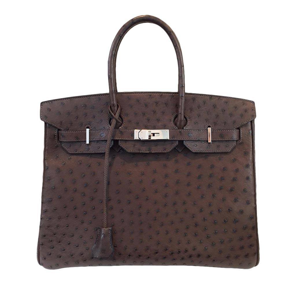 Hermes Birkin 35 Marron Fonce Ostrich Palladium Hardware