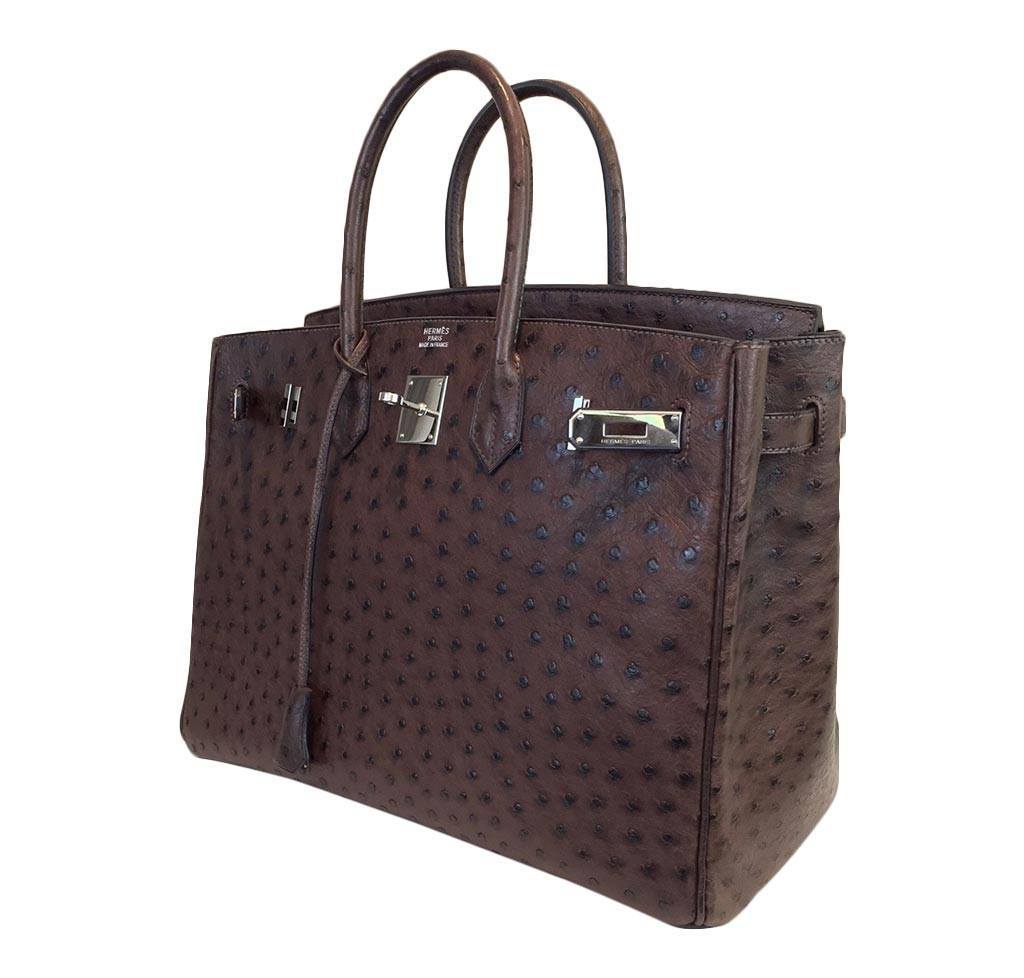 Hermes Birkin 35 Marron Fonce Ostrich Palladium Hardware