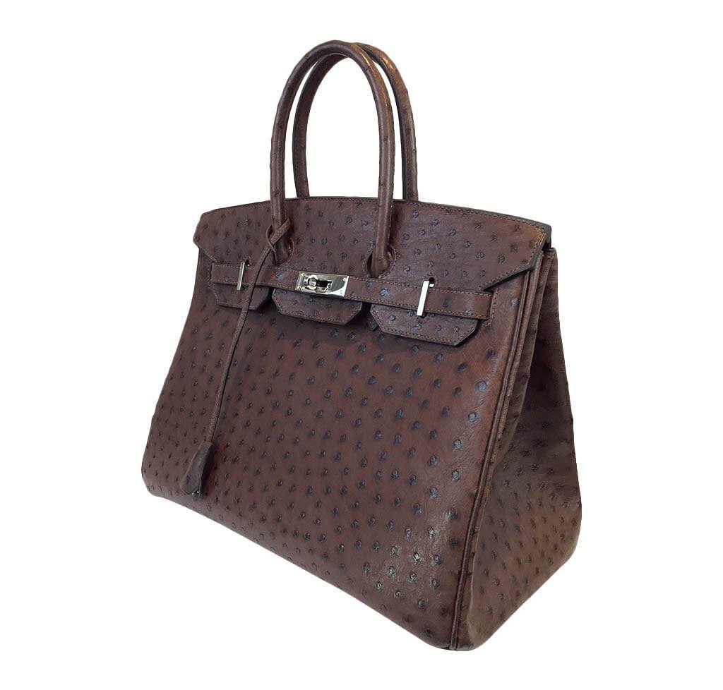 Hermes Birkin 35 Marron Fonce Ostrich Palladium Hardware