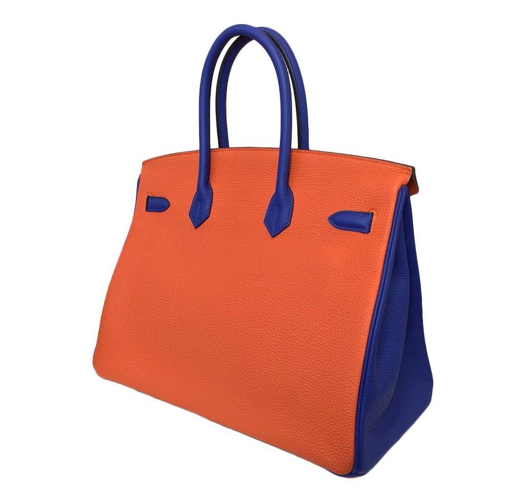 Hermes Birkin 35 HSS Blue Electric Orange Togo Leather Gold Hardware