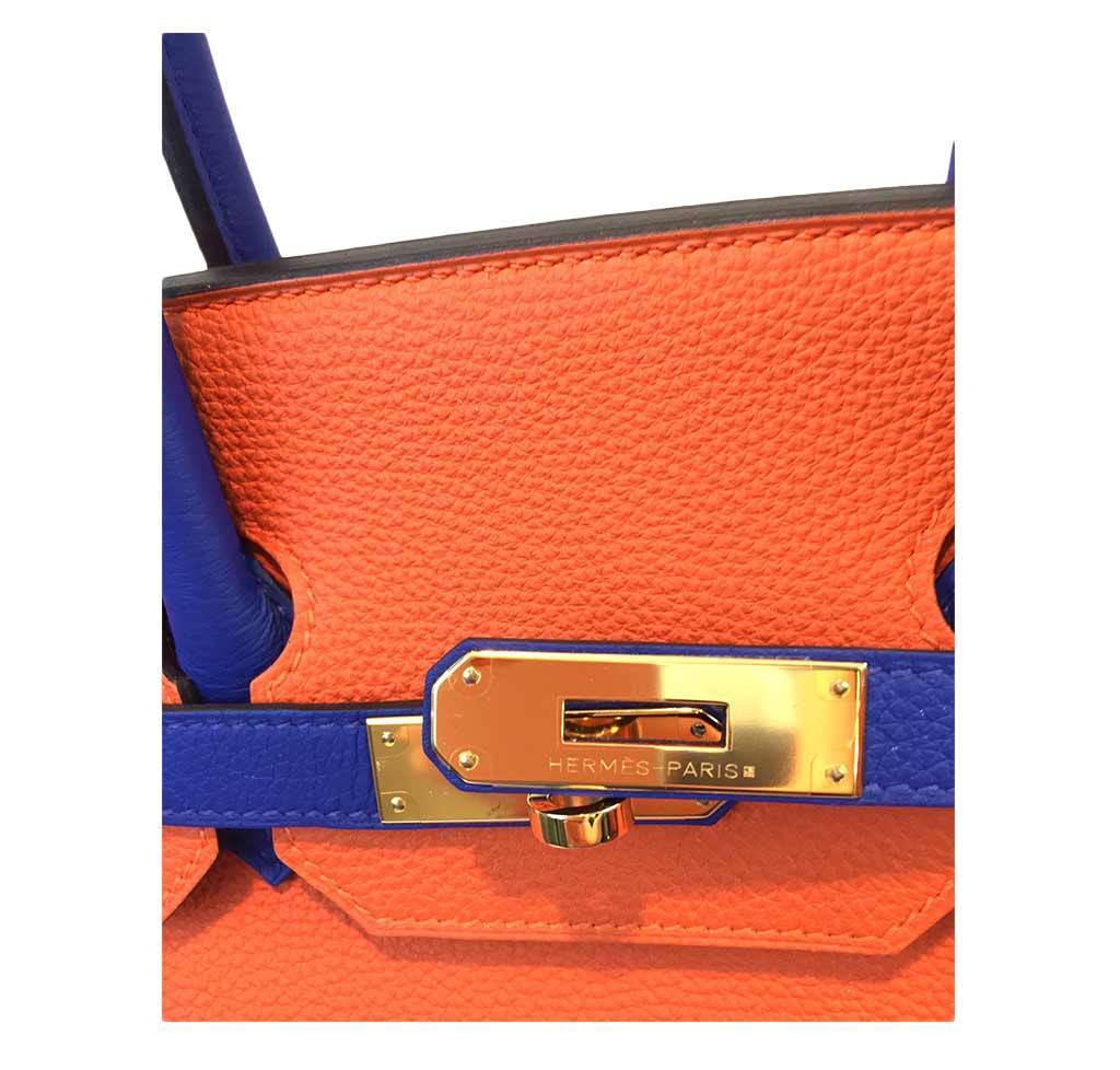 Hermes Birkin 35 HSS Blue Electric Orange Togo Leather Gold Hardware
