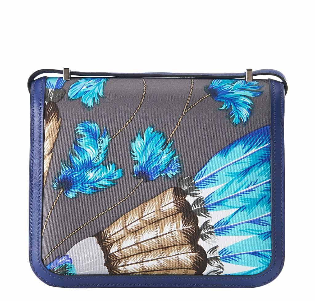 Hermes Constance Mini 18 Brasil Graphite Blue Thalassa Silk Swift Leather Palladium Hardware