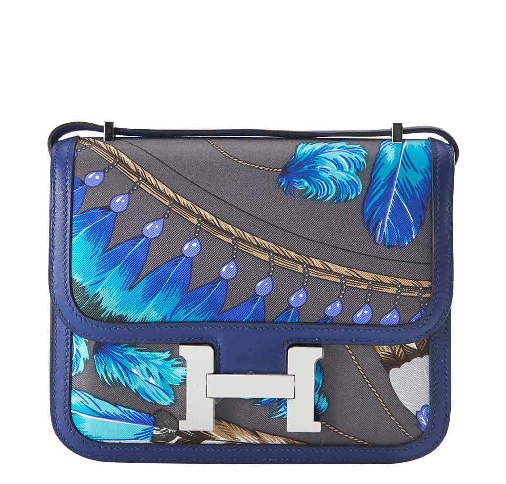 Hermes Constance Mini 18 Brasil Graphite Blue Thalassa Silk Swift Leather Palladium Hardware