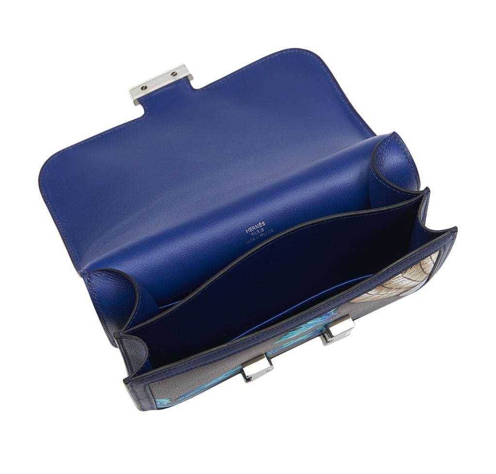 Hermes Constance Mini 18 Brasil Graphite Blue Thalassa Silk Swift Leather Palladium Hardware