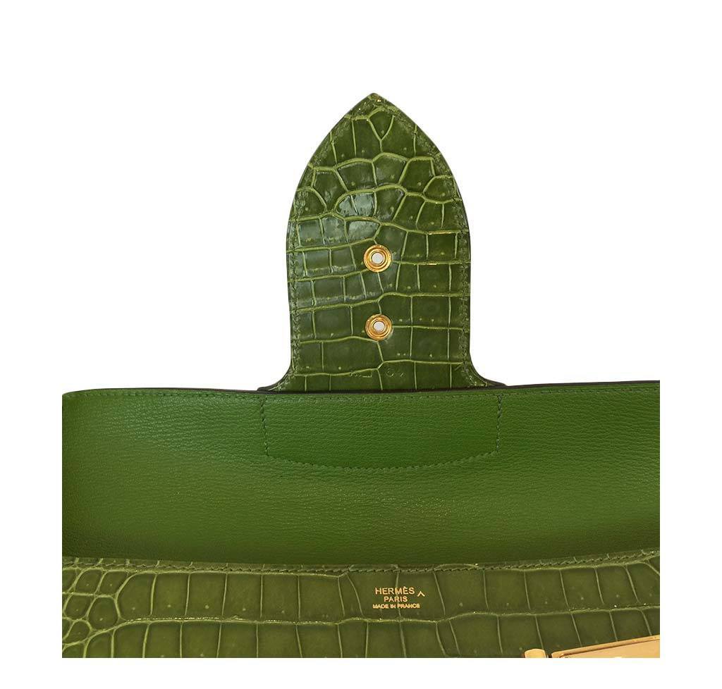 Hermes Goodlock Clutch Pelouse Porosus Crocodile Gold Hardware