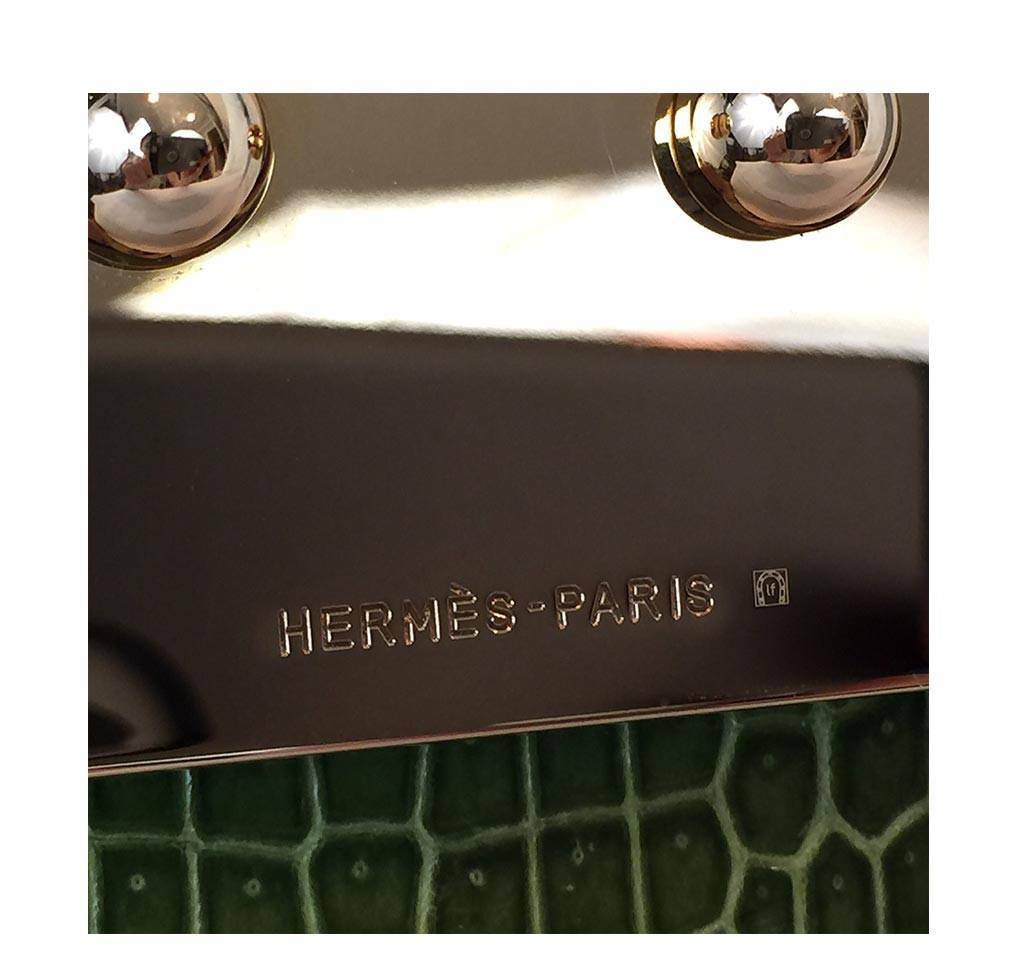 Hermes Goodlock Clutch Pelouse Porosus Crocodile Gold Hardware