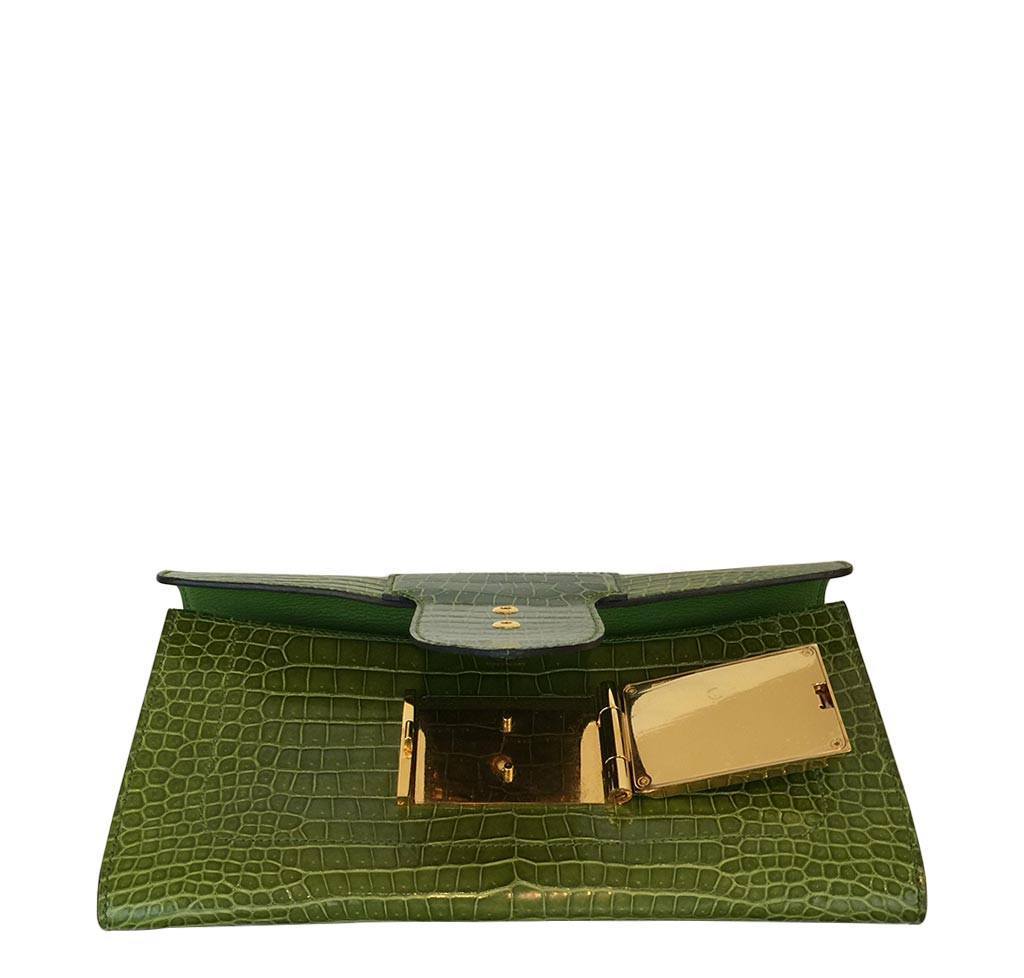 Hermes Goodlock Clutch Pelouse Porosus Crocodile Gold Hardware