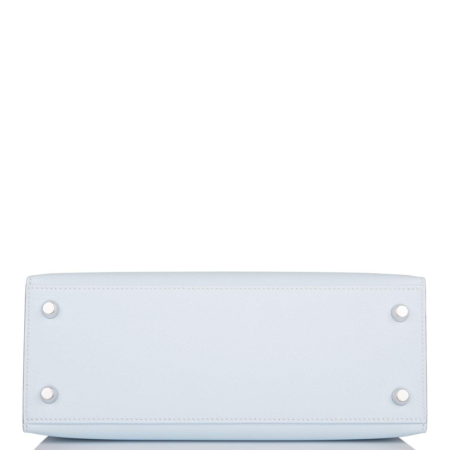 Hermes Kelly Sellier 25 Tri-Color Bleu Brume, Vert Jade and Gold Epsom Palladium Hardware