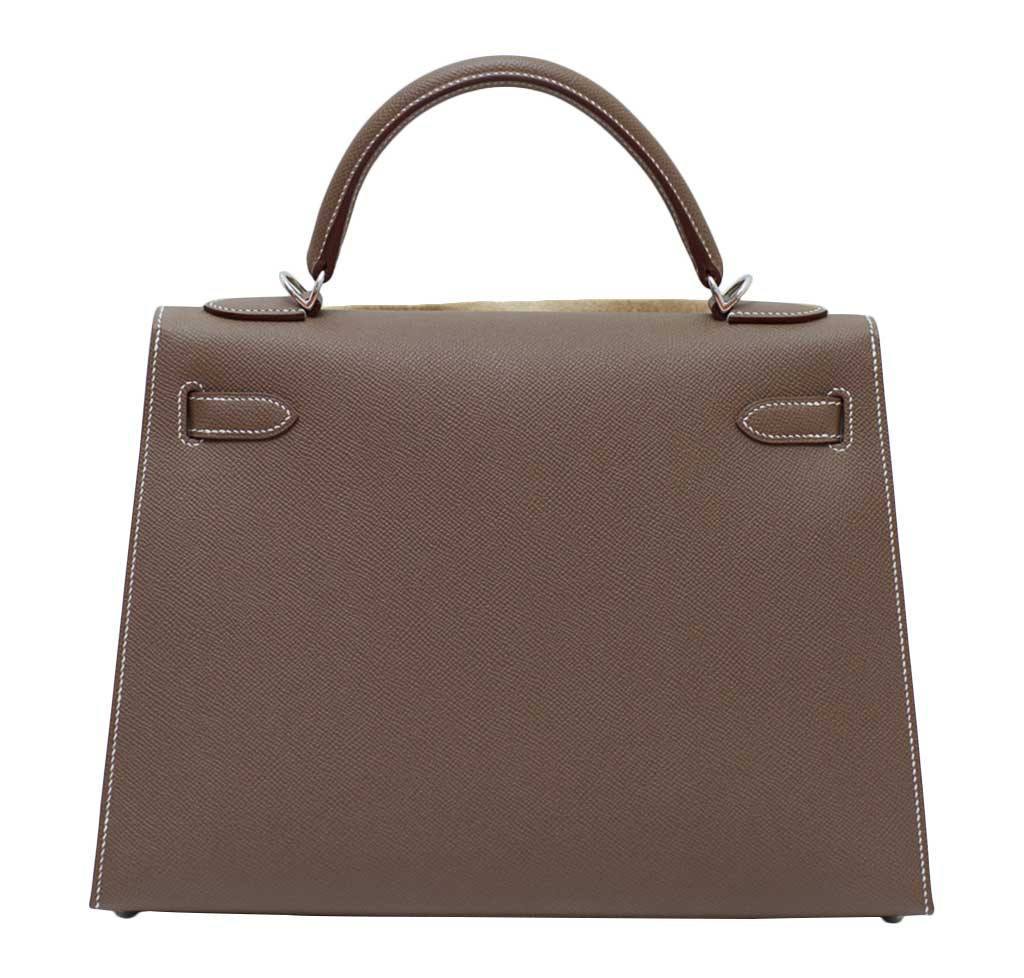 Hermes Kelly Sellier 32 Etoupe Epsom Leather Palladium Hardware